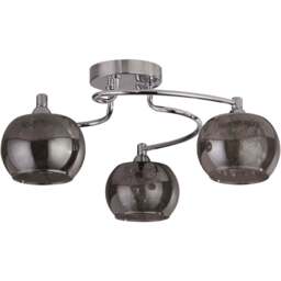 Lighting Collection 3 Light Chrome with Smoked Glass Shades Ceiling Light - Size: 18 x 40 x 40cm - Silver - Wilko