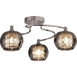 Lighting Collection 3 Light Chrome with Smoked Glass Shades Ceiling Light - Size: 18 x 40 x 40cm - Silver - Wilko - thumbnail 4