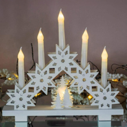 Marco Paul LED Wooden Snowflake Candle Bridge - Size: 32 x 30 x 5cm - White - Wilko - thumbnail 3