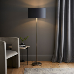ValueLights Charlie Charcoal and Metallic Shade Chrome Floor Lamp and Bulb - Size: 148 x 45 x 45cm - Silver - Wilko - thumbnail 3