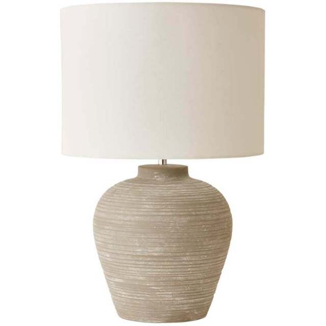 ValueLights Reid Linen Drum Lamp Shade Stone Grey Ribbed Ceramic Large LED Table Lamp - Size: 54.5 x 36 x 36cm - Wilko - image 1