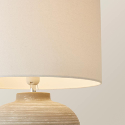 ValueLights Reid Linen Drum Lamp Shade Stone Grey Ribbed Ceramic Large LED Table Lamp - Size: 54.5 x 36 x 36cm - Wilko - thumbnail 5