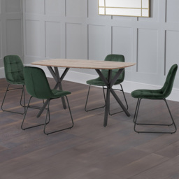 Seconique Athens Lukas 4 Seater Dining Set Oak and Emerald Green - Brown - Wilko