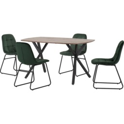 Seconique Athens Lukas 4 Seater Dining Set Oak and Emerald Green - Brown - Wilko - thumbnail 3