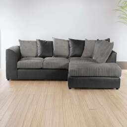 Luxor 3 Seater Black and Grey Jumbo Cord Right Hand Facing Corner Sofa - Multi - Wilko
