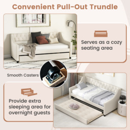 Costway Single Beige Linen Trundle Bed with Backrest - Cream - Wilko - thumbnail 6