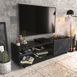 Decorotika Valantina Single Door 2 Shelf Black Marble Effect and Black TV Unit - Size: 41.4 x 140 x 37cm - Multi - Wilko - thumbnail 6