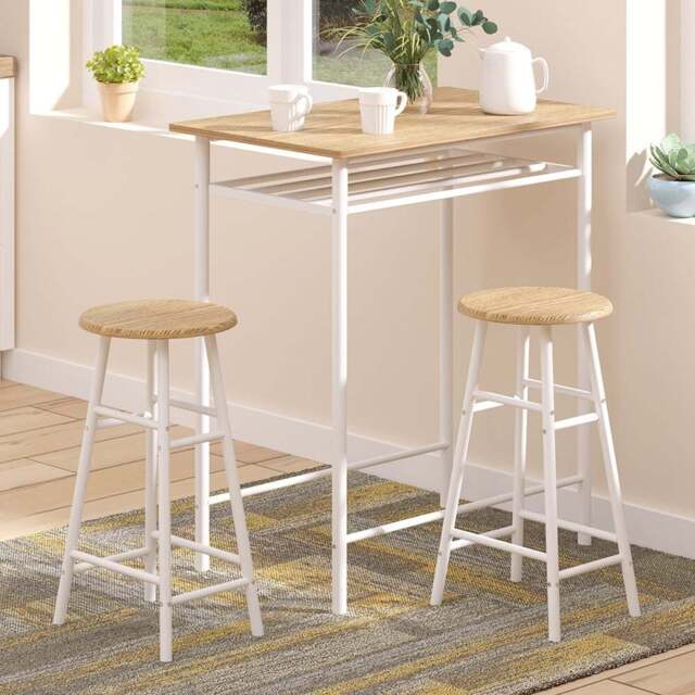 Portland 2 Seater White and Oak Bar Table with Stools - Multi - Wilko - image 1