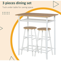 Portland 2 Seater White and Oak Bar Table with Stools - Multi - Wilko - thumbnail 6