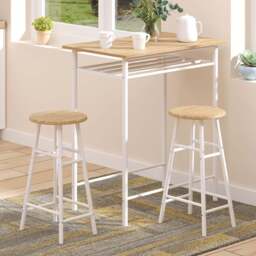 Portland 2 Seater White and Oak Bar Table with Stools - Multi - Wilko