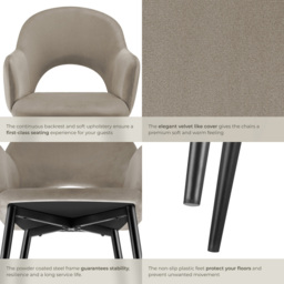 Tectake Sasha Set of 2 Taupe Velvet Padded Dining Chair - Grey - Wilko - thumbnail 6