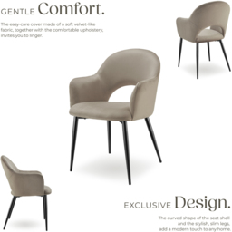 Tectake Sasha Set of 2 Taupe Velvet Padded Dining Chair - Grey - Wilko - thumbnail 4