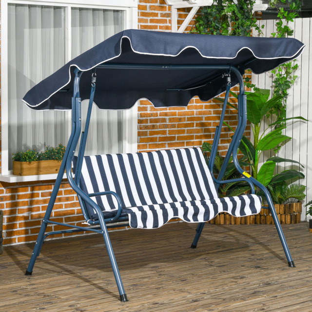 Outsunny 3 Seater Blue Swing Chair with Canopy - Size: 138.5 x 52.5 x 14.5cm - Wilko - image 1