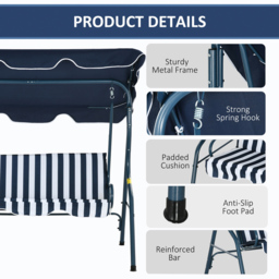 Outsunny 3 Seater Blue Swing Chair with Canopy - Size: 138.5 x 52.5 x 14.5cm - Wilko - thumbnail 6