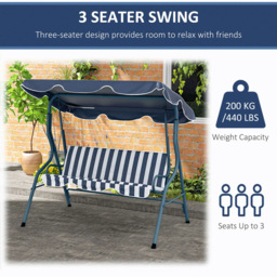 Outsunny 3 Seater Blue Swing Chair with Canopy - Size: 138.5 x 52.5 x 14.5cm - Wilko - thumbnail 7