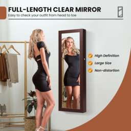 Costway Brown Lockable Mirror Jewellery Cabinet with LED Lights - Size: 119 x 45 x 17cm - Wilko - thumbnail 5