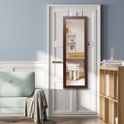Costway Brown Lockable Mirror Jewellery Cabinet with LED Lights - Size: 119 x 45 x 17cm - Wilko - thumbnail 3