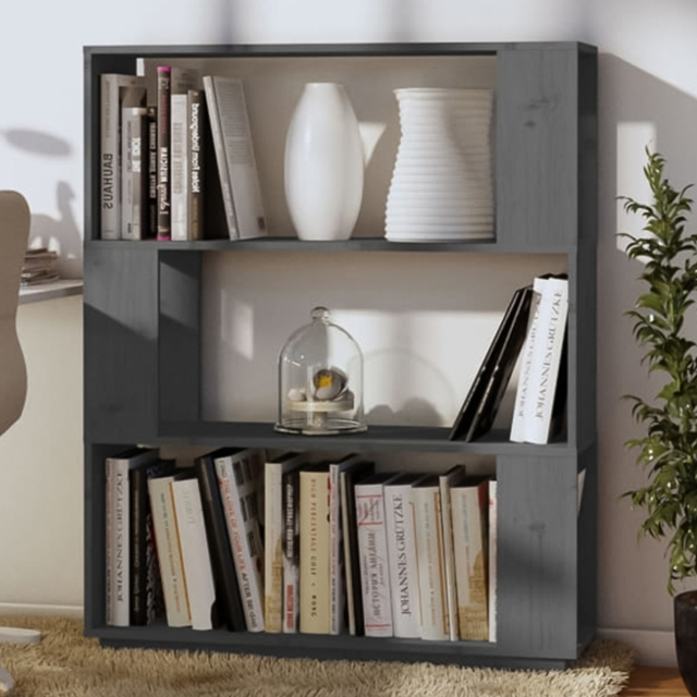 vidaXL 3 Shelf Grey Solid Pine Wood Bookcase - Size: 101 x 80 x 25cm - Wilko - image 1
