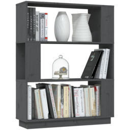 vidaXL 3 Shelf Grey Solid Pine Wood Bookcase - Size: 101 x 80 x 25cm - Wilko - thumbnail 5