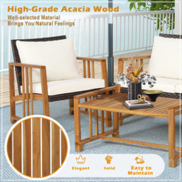 Costway 4 Seater Brown Outdoor Rattan Set with Cushion - White - Wilko - thumbnail 6