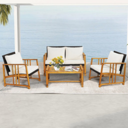 Costway 4 Seater Brown Outdoor Rattan Set with Cushion - White - Wilko - thumbnail 1