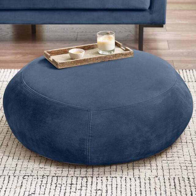 Furniturebox Otto Midnight Blue Velvet Footstool - Wilko - image 1
