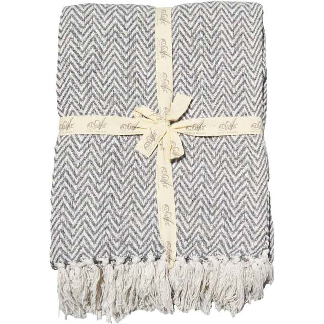 Allure Home Fashions Audley Light Grey Cotton Chevron Herringbone Throw 125 x 150cm - Silver - Wilko - image 1
