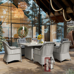 Outsunny 6 Seater Grey Rattan Garden Dining Set with Glass Top Table and Cushions - Wilko - thumbnail 6