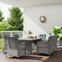 Outsunny 6 Seater Grey Rattan Garden Dining Set with Glass Top Table and Cushions - Wilko - thumbnail 5
