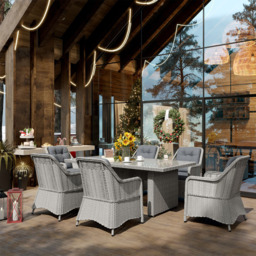 Outsunny 6 Seater Grey Rattan Garden Dining Set with Glass Top Table and Cushions - Wilko - thumbnail 7