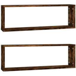 vidaXL 80 x 15 x 26.5cm Smoked Oak Wooden Wall Shelf 2 Pack - Size: 26.5 x 80 x 15cm - Brown - Wilko - thumbnail 3