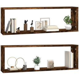 vidaXL 80 x 15 x 26.5cm Smoked Oak Wooden Wall Shelf 2 Pack - Size: 26.5 x 80 x 15cm - Brown - Wilko - thumbnail 5