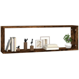 vidaXL 80 x 15 x 26.5cm Smoked Oak Wooden Wall Shelf 2 Pack - Size: 26.5 x 80 x 15cm - Brown - Wilko - thumbnail 4