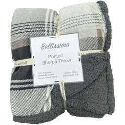 Bellissimo Grey Check Soft Fleece Sherpa Throw - Size: 130 x 180cm - Wilko - thumbnail 1