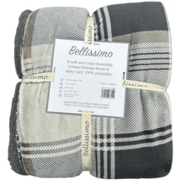 Bellissimo Grey Check Soft Fleece Sherpa Throw - Size: 130 x 180cm - Wilko - thumbnail 4