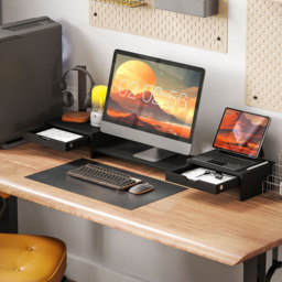 HOMCOM Black Adjustable Dual Monitor Stand Riser - Size: 113L - Wilko - thumbnail 3