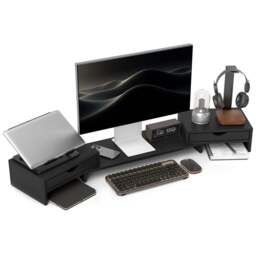 HOMCOM Black Adjustable Dual Monitor Stand Riser - Size: 113L - Wilko