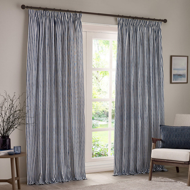 Yard Hebden Blue Striped Cotton Pencil Pleat Curtains 168 x 137cm - Size: 137 x 168 x 1cm - Wilko - image 1