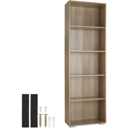tectake Lexi 5 Shelf Light Oak Sonoma Bookshelf - Size: 190 x 30 x 60cm - Brown - Wilko - thumbnail 5