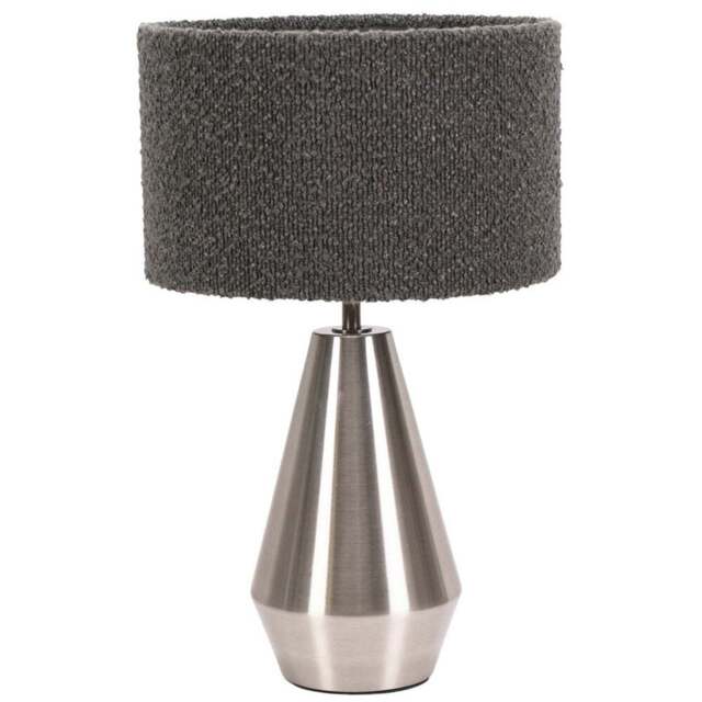 ValueLights Jax Reni Charcoal Grey and Chrome Drum Shade Touch LED Table Lamp - Size: 41 x 25 x 25cm - Silver - Wilko - image 1