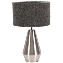 ValueLights Jax Reni Charcoal Grey and Chrome Drum Shade Touch LED Table Lamp - Size: 41 x 25 x 25cm - Silver - Wilko
