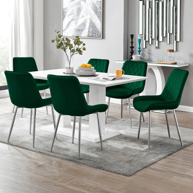 Furniturebox Molini Cesano 6 Seater Dining Set White Gloss Green and Chrome - Grey - Wilko - image 1