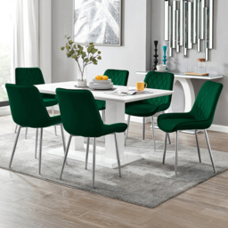 Furniturebox Molini Cesano 6 Seater Dining Set White Gloss Green and Chrome - Grey - Wilko - thumbnail 1