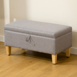 HOMCOM Light Grey Linen Fabric Ottoman Storage Box - Size: 28 x 38 x 73cm - Wilko
