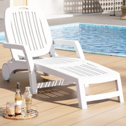 Living and Home White Adjustable Folding Lounge Recliner Chair with Wheels and Storage Box - Size: 41.5 x 73.5 x 193cm - Wilko - thumbnail 1