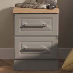 Crowndale Kent 2 Drawer Dusk Grey and Bardolino Oak Compact Bedside Cabinet Ready Assembled - Dusk Grey & Bardolino Oak - Wilko - thumbnail 1