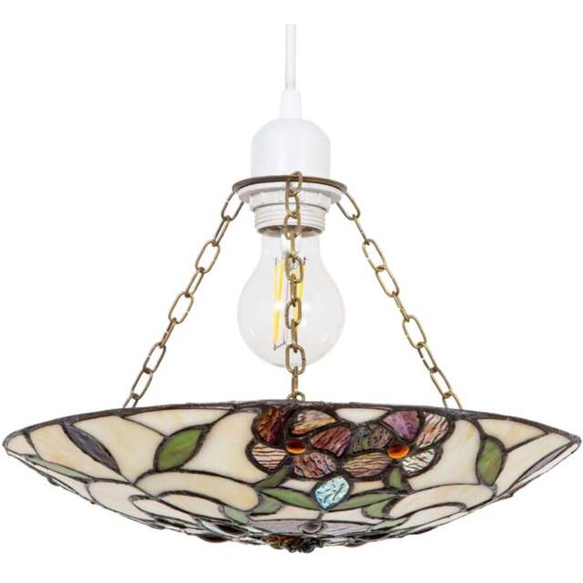 Happy Homewares Tiffany Stained Glass Pendant Shade with Forest Green Leaves - Size: 6 x 31 x 31cm - Multi - Wilko - image 1