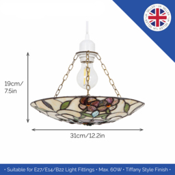 Happy Homewares Tiffany Stained Glass Pendant Shade with Forest Green Leaves - Size: 6 x 31 x 31cm - Multi - Wilko - thumbnail 7
