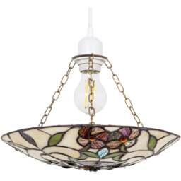 Happy Homewares Tiffany Stained Glass Pendant Shade with Forest Green Leaves - Size: 6 x 31 x 31cm - Multi - Wilko