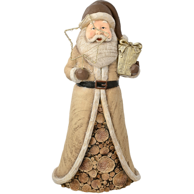The Seasonal Gift Co. LED Santa with Star Wood Effect Christmas Decoration 46cm - Size: 45 x 22 x 16cm - Brown - Wilko - image 1